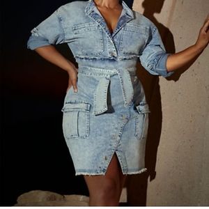 Acid wash tie waist denim dress F2F size 3.
